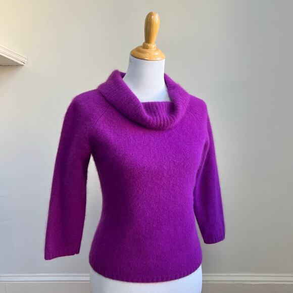Vintage Y2K Rafaella Angora and Lambs Wool Cowl Neck 3/4 Sleeves Sweater Small - Picture 5 of 8